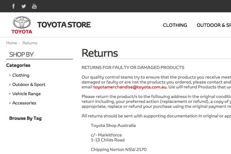 Screenshot of Toyota Returns